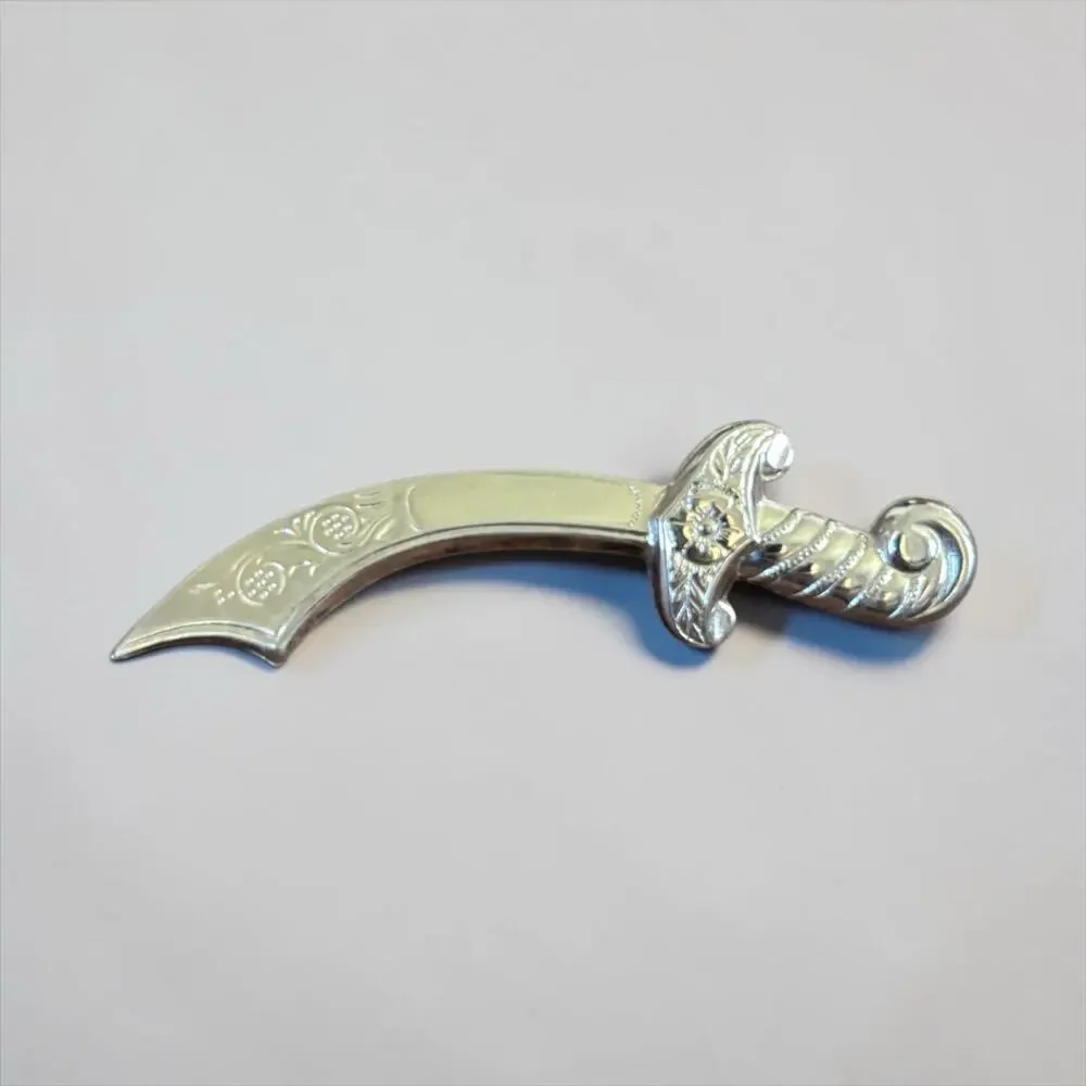 Vintage Silver Tone Scimitar Sword Brooch Curved Saber Costume Pin